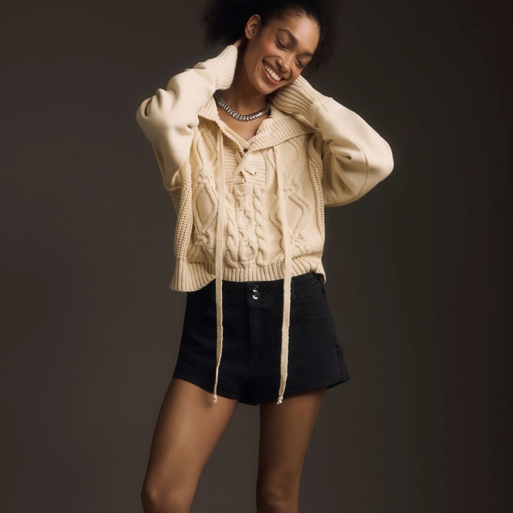 Anthropologie Cream Cable Knit Cowl Neck Sweater Size M. Worn once!